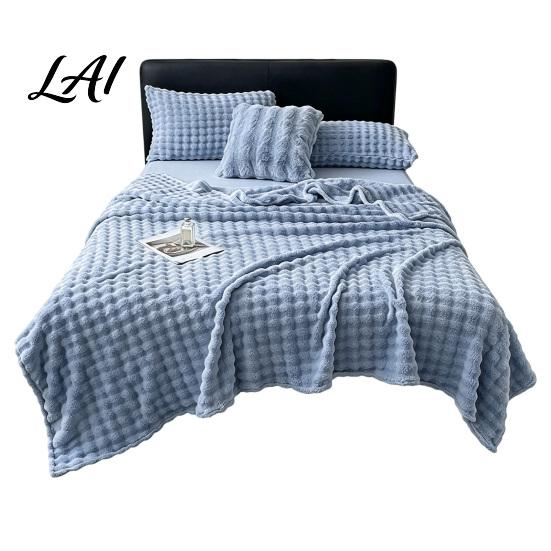 High Density Flannel Throw Soft Plush Blanket 3D Bubble Rabbit Fur Texture Thickened Thermal Comfortable Couch Throw Double-Sided Milk Velvet
