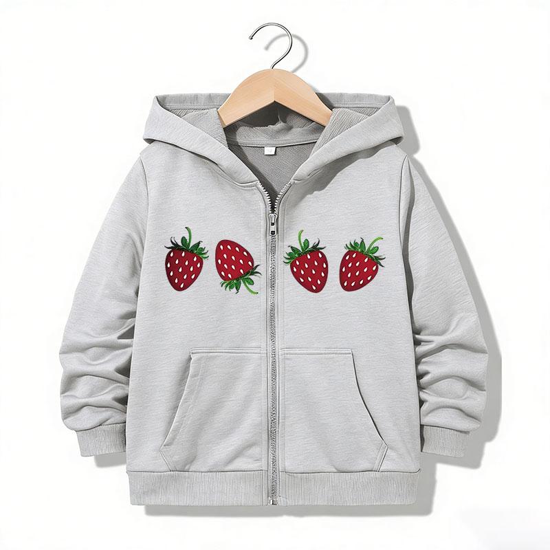 Felpa con cappuccio trendy con cerniera Divertente Casual Dolce Felpe con cappuccio Fragola Giubbotti Ragazzi Ragazze Y2k Felpa con zip Primavera Autunno Felpe con cappuccio