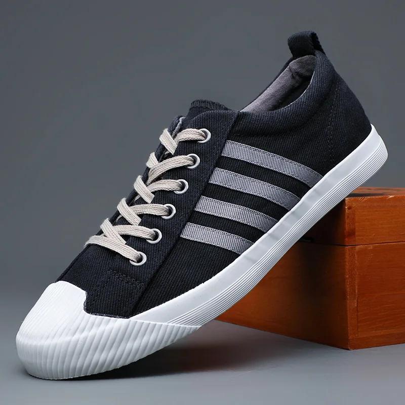 

Новые туфли для мужчин. Повседневная обувь из парусины. Весна-лето. Полосатые туфли на плоской подошве для скейтбординга. Молодежные кроссовки на шнуровке. 44 чёрный