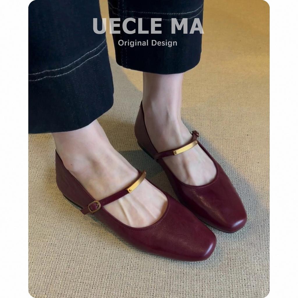Cowhide~ Super soft leather shoes French flat-soled single shoes women's head retro low-heeled burgundy Mary Jane shoes