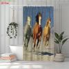 2D Flat, 2D Flat, 1Pc 2D Flat Horse Running Shower Curtain | Polyester Fabric, Vintage Art Nature Scene, Bathroom Decor, Inclu