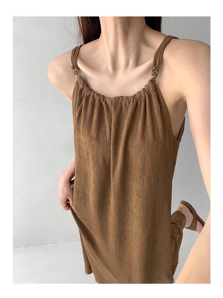 Petite French Purple Sling Dress for Women - 2025 Summer Loose Fit, Slimming, Temperament Style for Seaside Vacation.