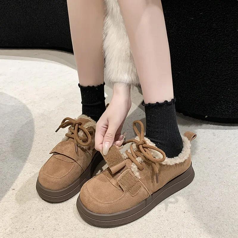 Fashion Retro Platform Plus Warm Shoes for Woman Chunky Work Comfrtable Furry Hot Demi-season Comfortable and Elegant Women's Snow Boots