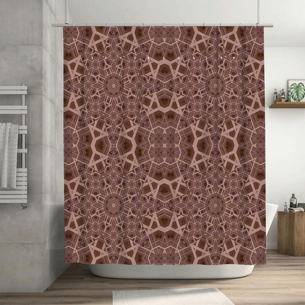 Rustic Bohemian Bathroom DecorPink Geometric Shower Curtain for Spa Retreats Bathrooms Privacy Protection Waterproof Fabric Prin