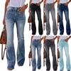 Jeans Blu Casual da Donna alla Moda, Slim Fit, a Zampa, Vita Alta, Con Tasche