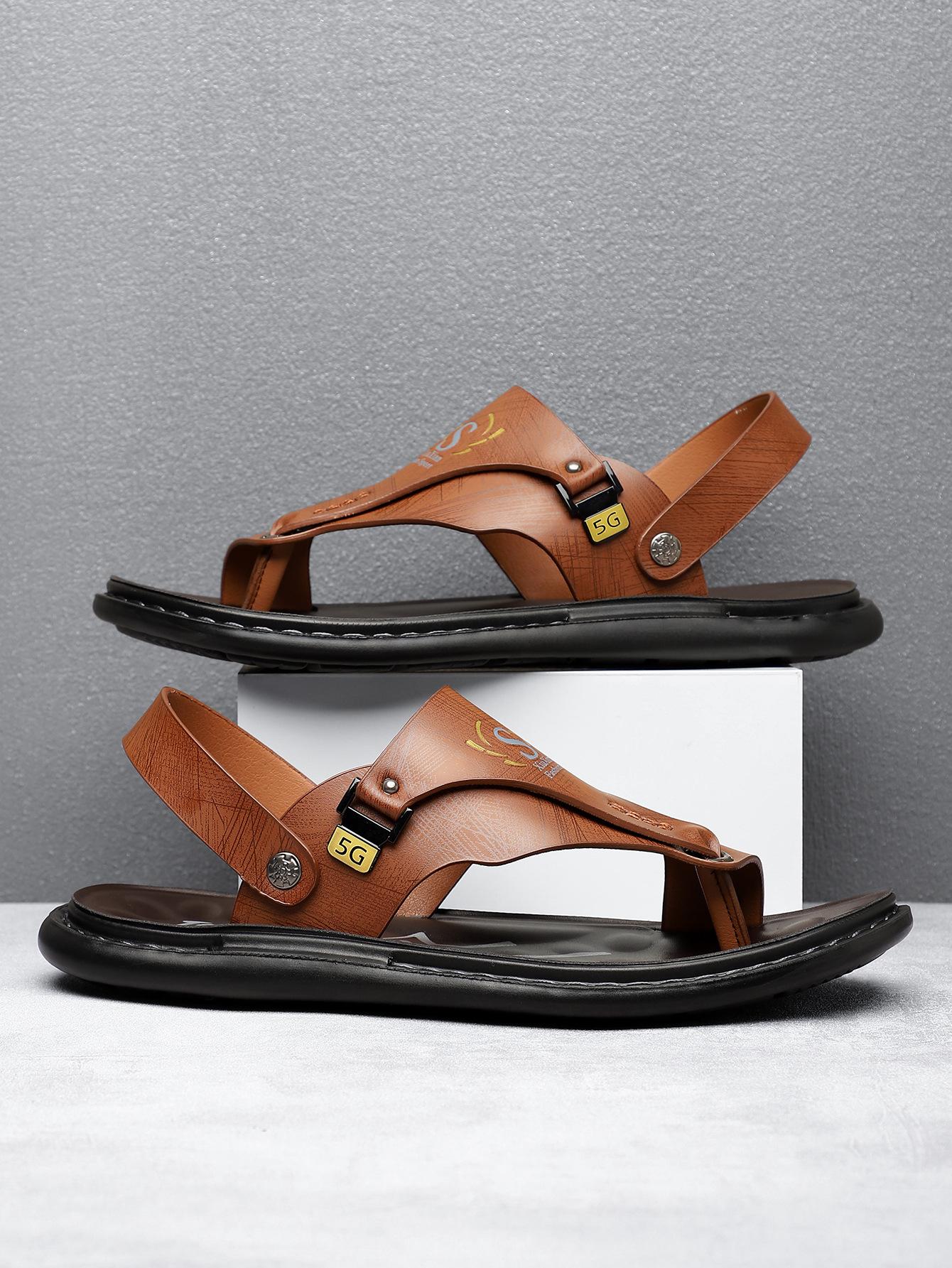 

Men s soft-soled open-toed sandals solid color non-slip overalls sandals fashionable versatile comfortable breathable beach shoes 39 коричневый