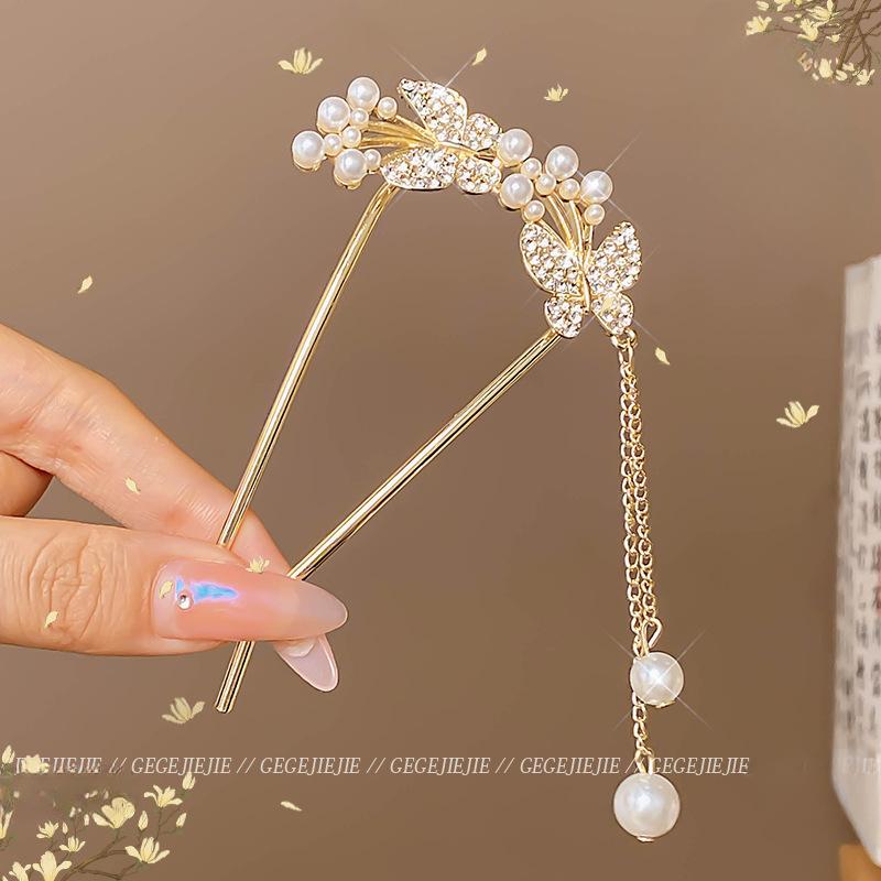 

1 шт. Премиальная заколка-шпилька U-образной формы с жемчугом для женщин, новый китайский артефакт для дисковой прически, заколка для задней части головы, новая заколка 2025, головной убор