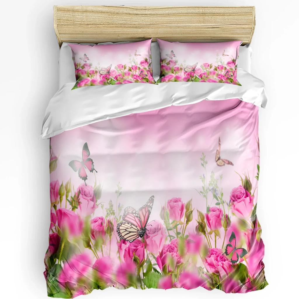 Pink Rose Flower Bouquet White Bedding Set 3pcs Duvet Cover Pillowcase Kids Adult Quilt Cover Double Bed Set Home Textile