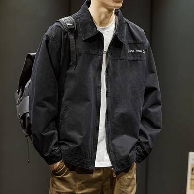 Vintage Washed Outdoor Tooling Jacket Men'S Trendy Brand Embroidered Lapel Jacket Loose Casual Cotton Top