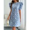 Summer New Women's Bubble Sleeve,Textured Jacquard Round Neck Vintage Style Dresses