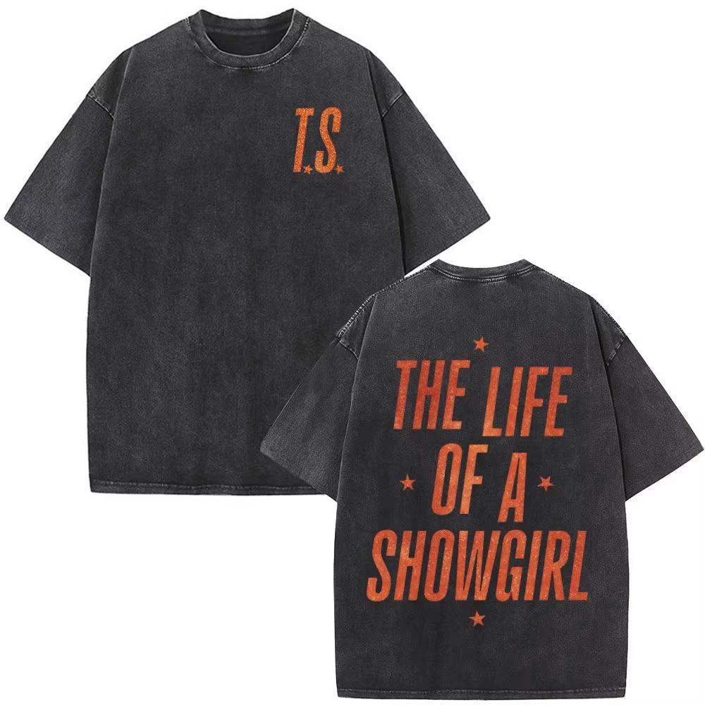 The Life of A Showgirl Album Merch Tshirts Fan Gifts Mens Women Clothing Vintage Washed Cotton Oversized Short Sleeve T Shirts