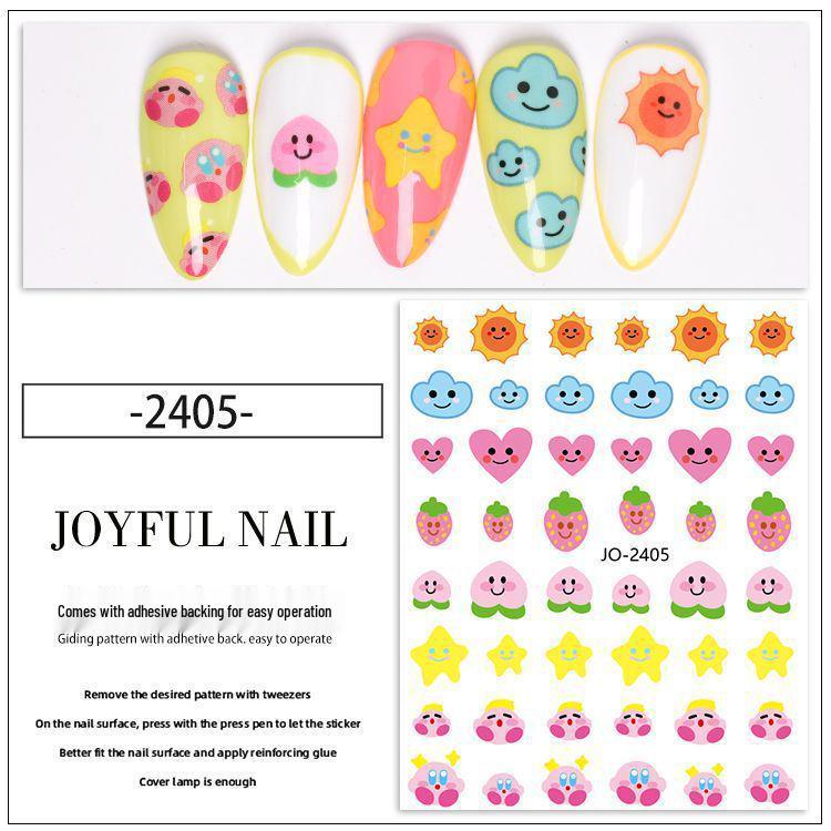 Cartoon Graffiti Nail Stickers: Kitten, Rabbit, Puppy, Starburst, Butterfly Designs with Adhesive