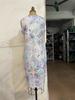 Frankrike Chic Vintage Lyx Tvådelat Set Rund Krage Blå Kappa + Patchwork Print Klänning Kvinnor Ny Estetisk Retro Klänning Kostym