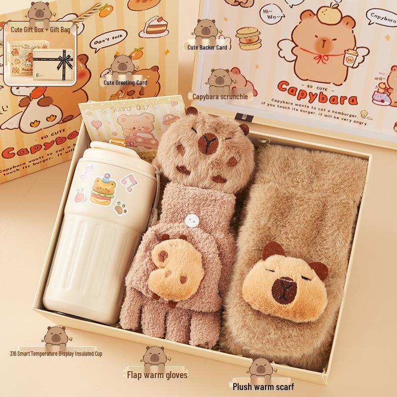 Capybara Winter Gift Set for 10-Year-Old Girls: Includes Gloves and Scarf