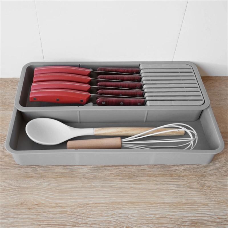 Expandable Knife Organizer Adjustable Compact Flatware Cutlery Tray Kitchen Drawer Knife Block for Cooking Utensils