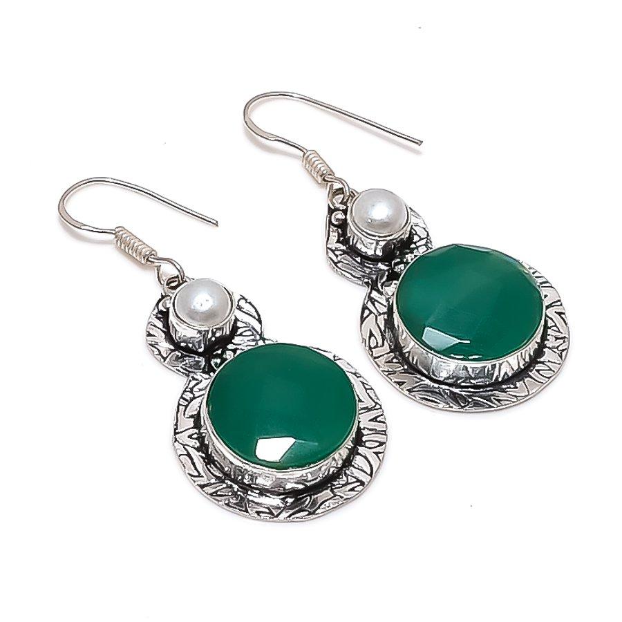 

Изумруд(Смоделированный), Жемчуг 925 стерлинговое серебро ювелирное изделие серьга 1,97 B7u21