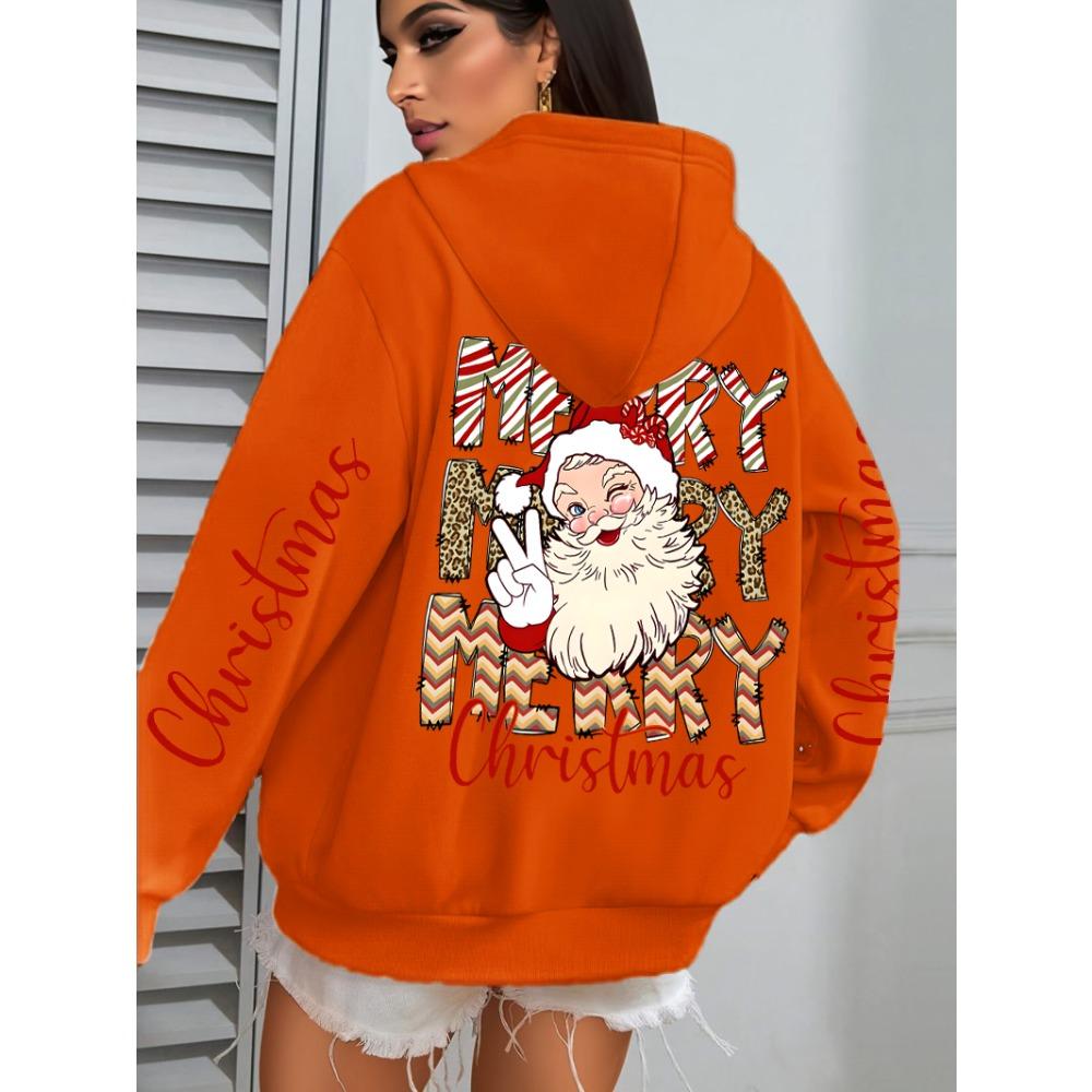 Merry Christmas Santa Claus Design Hoodies Women Hip Hop All-Match Streetwear Casual Fleece Hoody