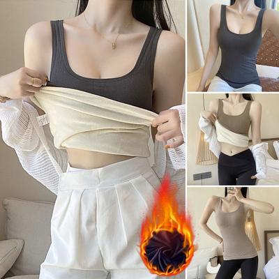 Winter Women Thermal Vest with Chest Pads Seamless Velvet-lined Fast Temperature Lock Heating Slim Fit Elastic Sleeveless Inner Wear