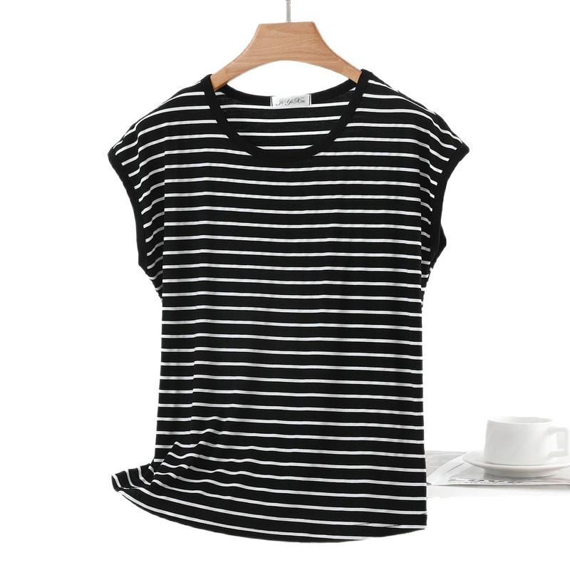 2026 Zomer Plus Size Vleermuis Mouw Gestreept Pullover T-shirt - Slankmakend Rond Hals Top