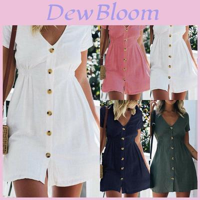 Stylish Women Button Down V Neck Mini Tea Dress In Soft Comfortable Fabric Perfect For Summer Days