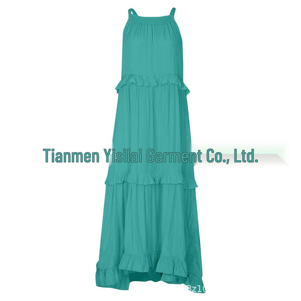 European and American 2025 Summer Ruffle Long Dress - Women's Flowing Holiday Beach Style