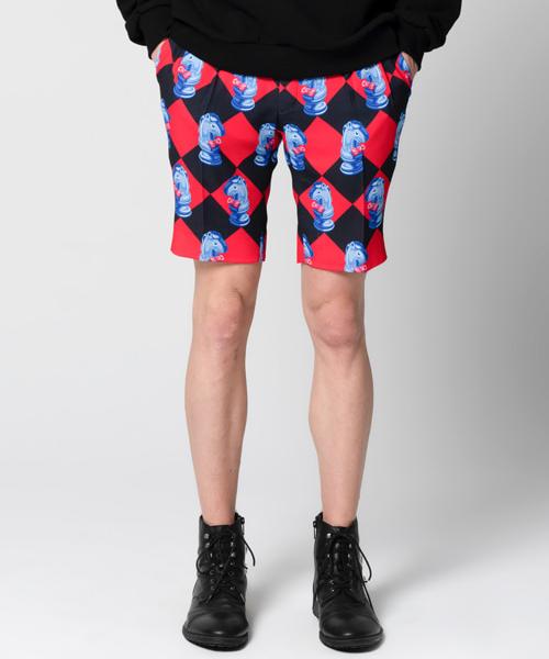 GREEDILOUS Chessboard Blue Knight Print Shorts