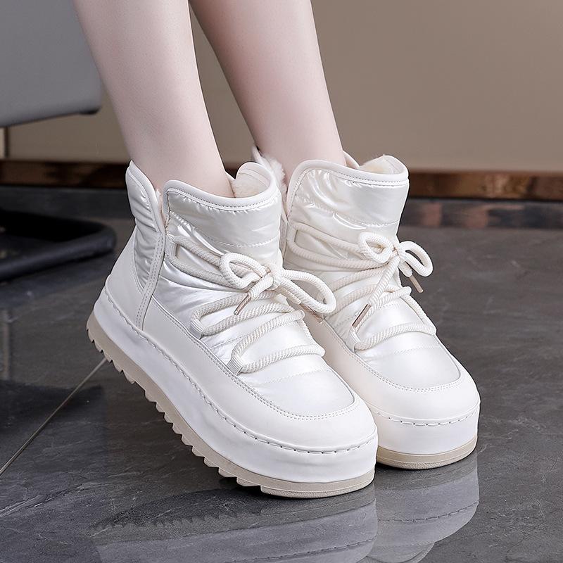 Women's lightweight comfortable thick sole winter warm cold padded snow boots non-slip wear outdoor leisure sports fur one cotton boots