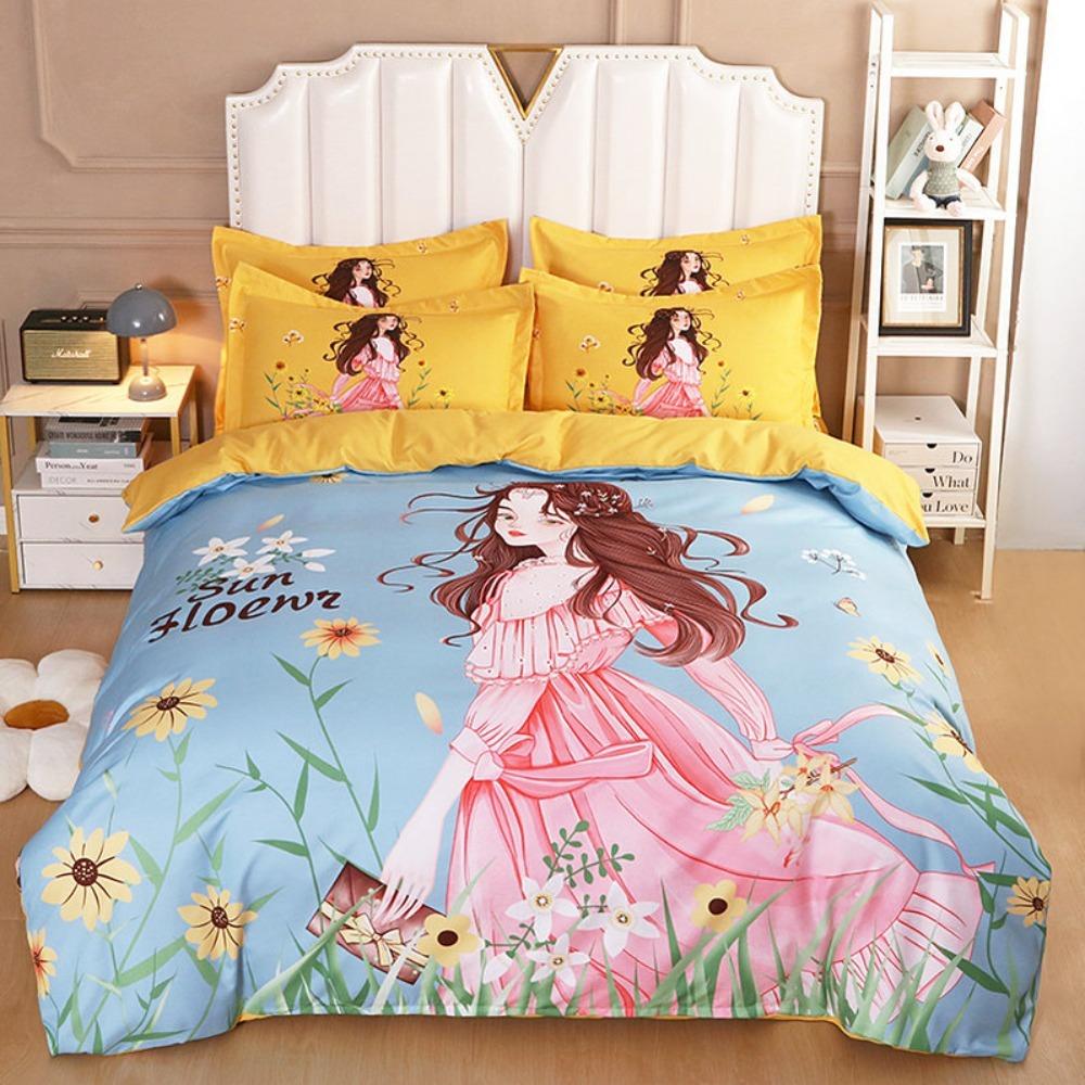 The Beautiful Girl Motif ,Microfibre Bedding Sets, Children's Bed Decor Duvet Cover for Teenagers Adult 3-Piece  Puppy Bed Linen