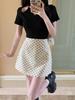Damen Plus Size Schwarzer gepunkteter A-Linien-Kurzrock - Vielseitig, Hüftbetont, Petite-Freundlich für Frühling/Herbst