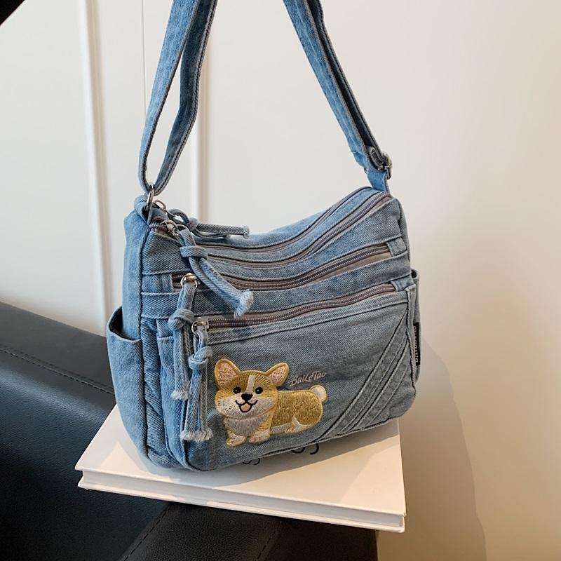 Vintage Denim Bag Crossbody Bag Women's Large Capacity Multi-Pocket Lightweight Shoulder Bag