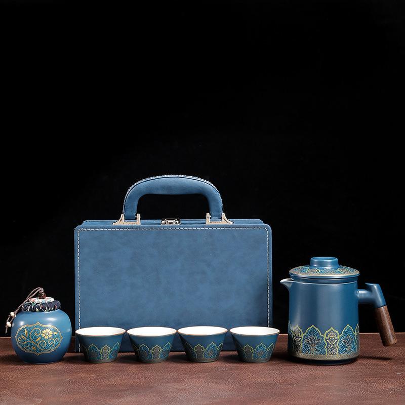 Ceramic Kuaike One Pot Four Cups Travel Tea Set Outdoor Portable Kung Fu Tea Set Business Gifts