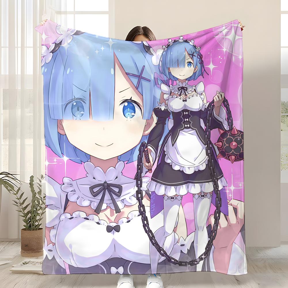 Anime ReZero Throw Kid-Friendly Flannel Throw Blanket Soft Warm Anti-Static Washable All Season