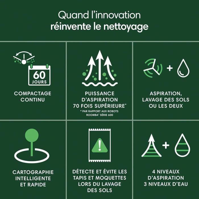 IRobot Roomba 205 DustCompactor Combo - Compacte automatiquement Les débris à l’intérieur du robot jusqu'à 60 J - Clearview LiDAR