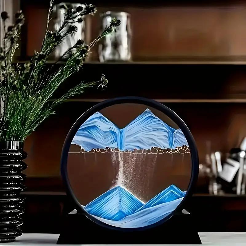 Obraz 3D z dynamicznym ruchomym piaskiem Okrągły szklany ornament Deep Sea Sandscape do relaksującej dekoracji biurka w domu lub biurze Idealny prezent 5 kolorów