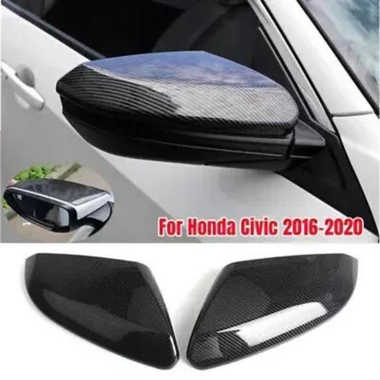 For Honda Civic 10th 2016- Car Rearview Side Mirror Cover Wing Cap Sticker Exterior Door Rear View Case Trim Carbon Fiber