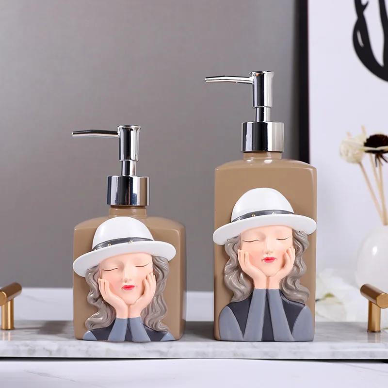 Cute Cartoon Character Lotion Bottle Resin Craft Soap Dispenser Hand Sanitizer Bottle Shampoo Bottle Bathroom Decoration Gift