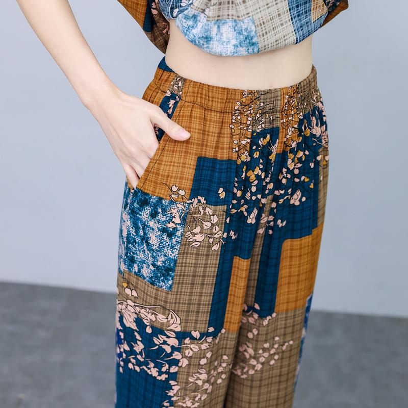 Plus Size Sommer-Vintage-Druck-Hosen-Sets mit weitem Bein, lässig, elegant, lockere Sets für Damen, 2-teilig