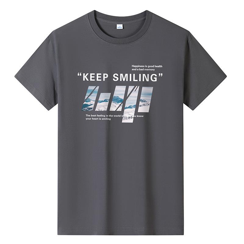 Keep Smiling Mens Fashion Short-sleeved T-shirt Pure Cotton Casual Tee M-6XL