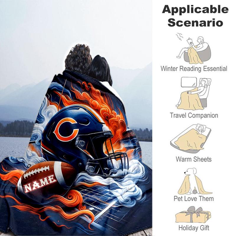 1 יחידה שמיכת פלנל מותאמת אישית Chicago Bears Fire, שמיכת זריקה רב-תכליתית לכל עונות השנה, מתאימה לסלון, לחדר השינה, לקמפינג, לנסיעות ולמתנה