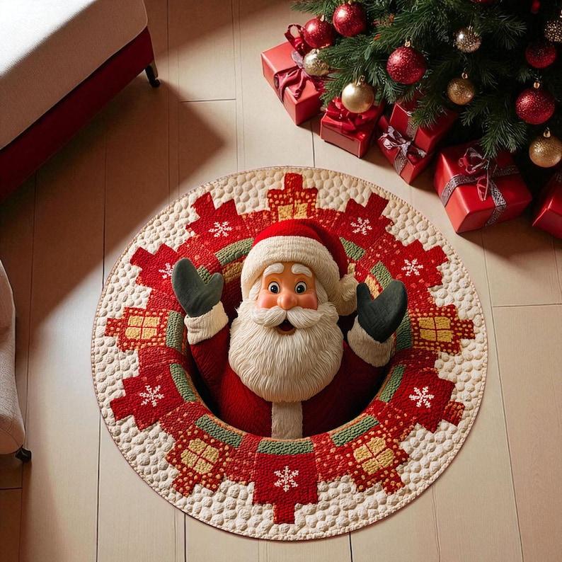 Christmas Santa Claus Round Doormat, Welcome Holiday Mat, Indoor Rug Decor for Home, Festive Xmas Gift Idea (2D Flat Printing)