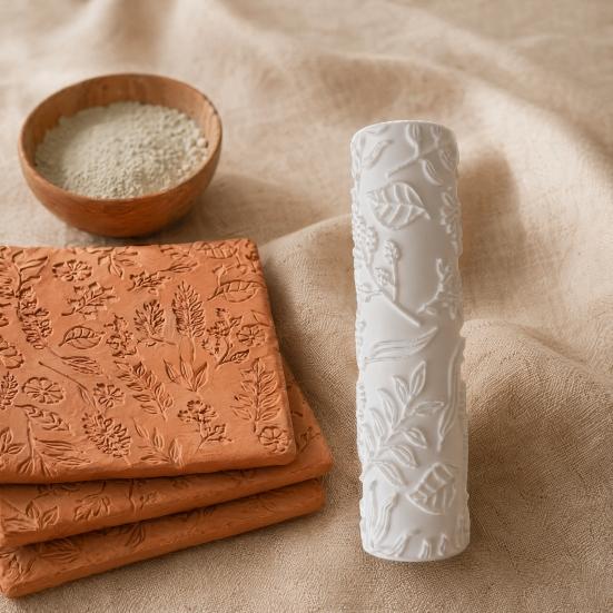 Huaqianguhh Polymer Clay Texture Roller, Floral Embossed 3D Printed Tool for Earrings, Jewelry Making