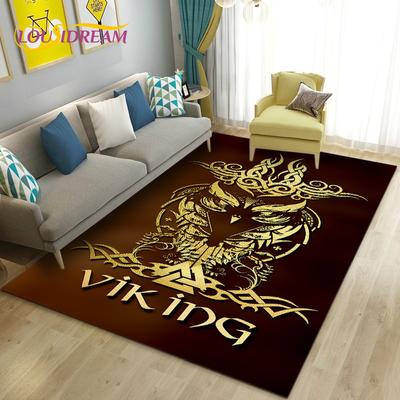 Tapete Vikings Nordic Mythology Odin Fenri, Tapete de área para sala de estar, quarto, capacho decorativo, tapete antiderrapante para brincadeira de criança