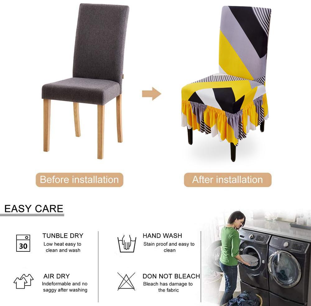 Stuhlhussen für Esszimmerstühle, Stretch-Stuhlbezüge für Esszimmer, waschbar, Küchenstuhlbezug mit Rock für Home-Party, 1 Stück