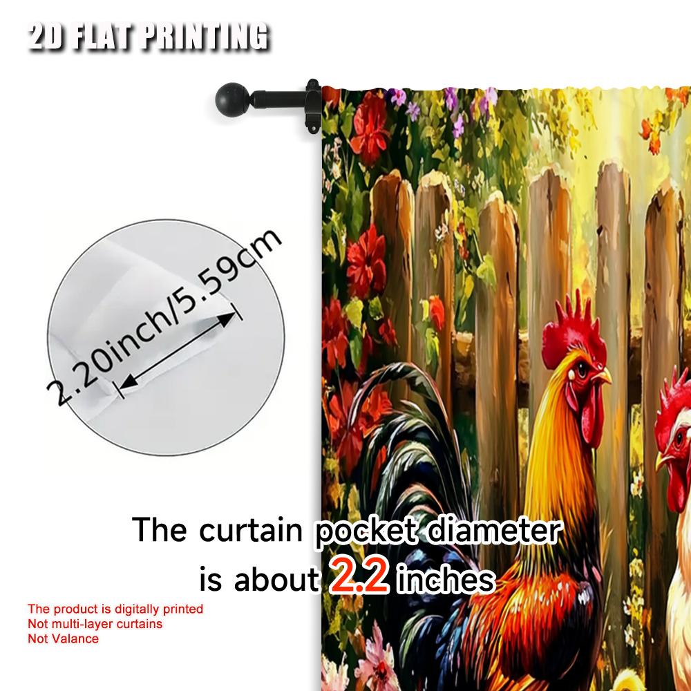 2pcs, Curtains print Garden Rooster Farm Versatile 100% Polyester (without rod) Gifts Use for Bedroom, Contemporary Style