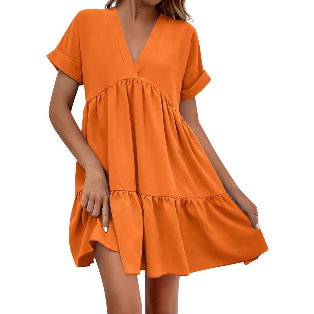 Sieviešu vasaras modes Solid Sexy V kakla ar īsām piedurknēm Beach Flowy Party Maxi