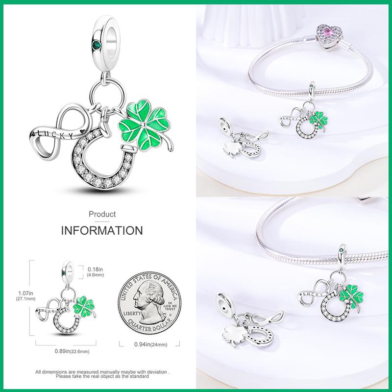 925 Silver Tree of Life Four-Leaf Clover Green Series Charms Beads Fit Qikaola 925 Original Bracelet DIY Jewelry Making