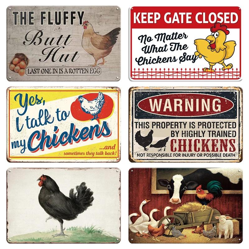 Farm Chicken Färska ägg Metall Plåtskyltar Vintage plakett Väggdekor Plåttallrik Retro affisch Bar Happy Farm Hem Väggdekor