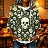 Women's Halloween Print Hooded Top, Loose Fit Casual 3/4 Sleeve Pullover Shirt