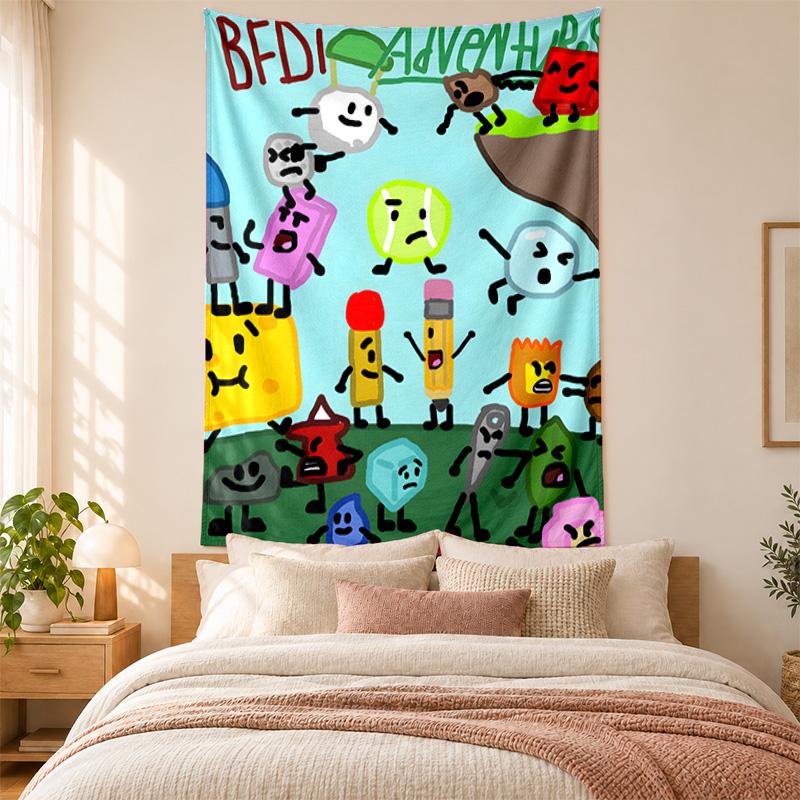 BFDI Charaktere Wandteppich hohe Qualität zur Dekoration von Wohnzimmer Schlafzimmer Wohnheimwänden ideal als Schlafzimmer Wandkunst oder Weihnachtsgeschenk