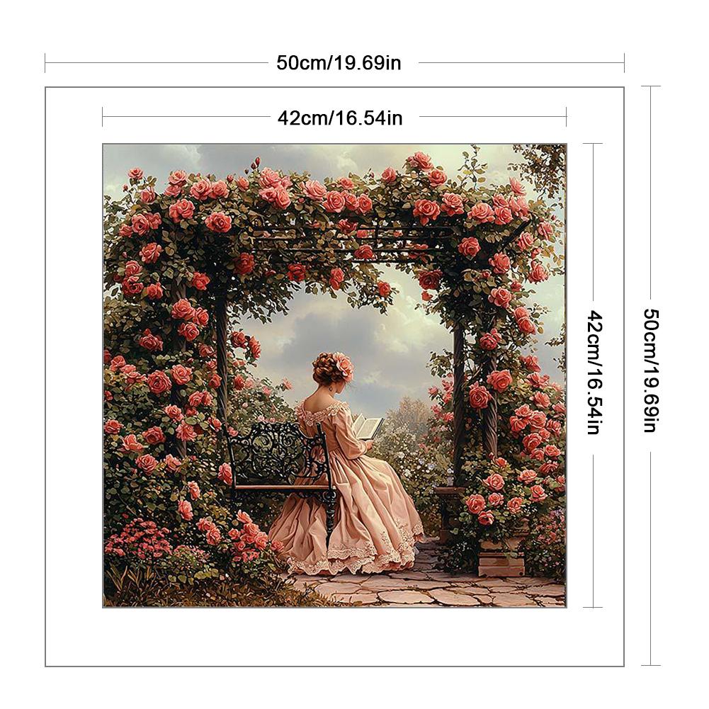 Kit Punto Croce Ricamo Completo Filo di Cotone 11CT Stampato Ragazza Arte 50x50cm